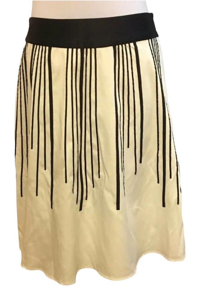 Womens White House Black Market Silky White Black A Line Skirt Size 4